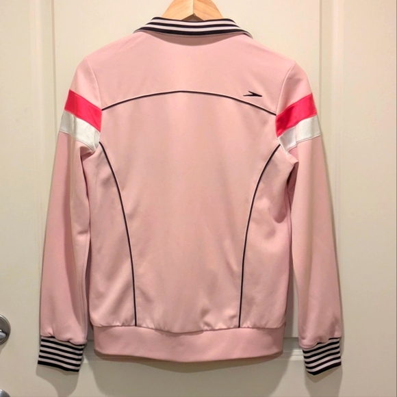 EUC Speedo M Pink Black and White Striped Athletic Sweater - Picture 5 of 7